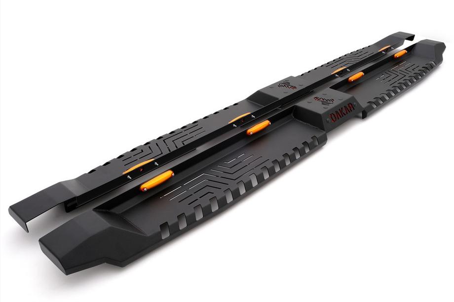 Nissan Navara/NP300 2016- гг. Боковые пороги Dakar V2 с LED (2 шт, металл)