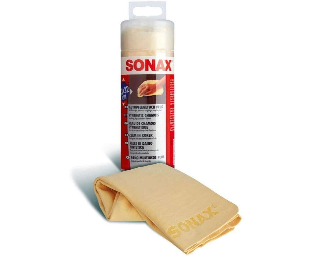 Салфетка из искусственной замши Sonax в тубе 43x32 см для сушки кузова и стекол автомобиля - фото 1