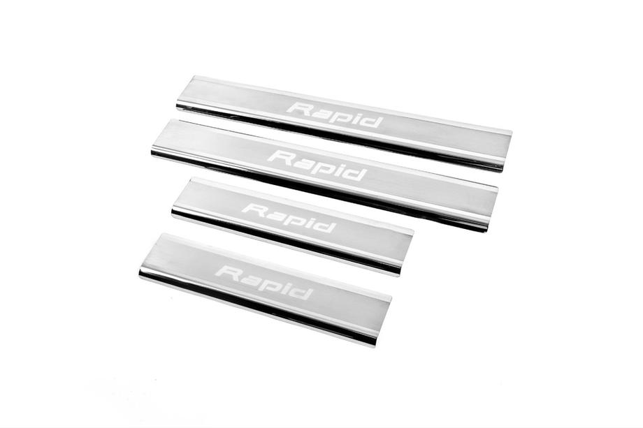 Skoda Rapid 2012-2019 гг. Накладки на пороги Carmos V2 (4 шт, нержавейка) Image