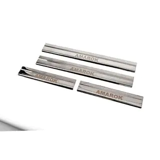 Накладки на пороги Carmos V3 (4 шт, нержавейка) Volkswagen Amarok 2010-2022 гг. фото 2