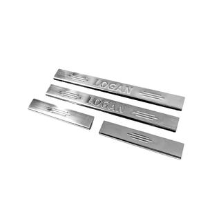 Накладки на пороги Carmos V2 (4 шт, нержавейка) Renault Logan I 2008-2013 гг. фото 2