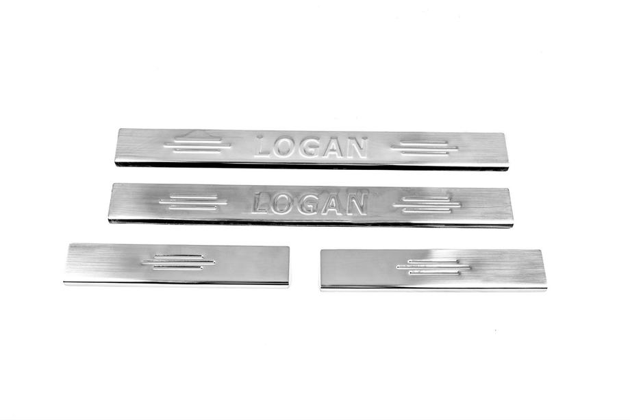 Renault Logan I 2008-2013 гг. Накладки на пороги Carmos V2 (4 шт, нержавейка) Image