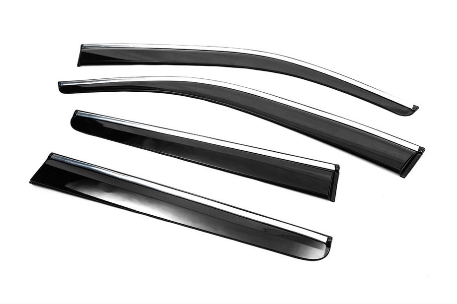 Nissan Navara 2006-2015 гг. Ветровики с хромированным молдингом (4 шт., Sunplex Chrome) Фото 4