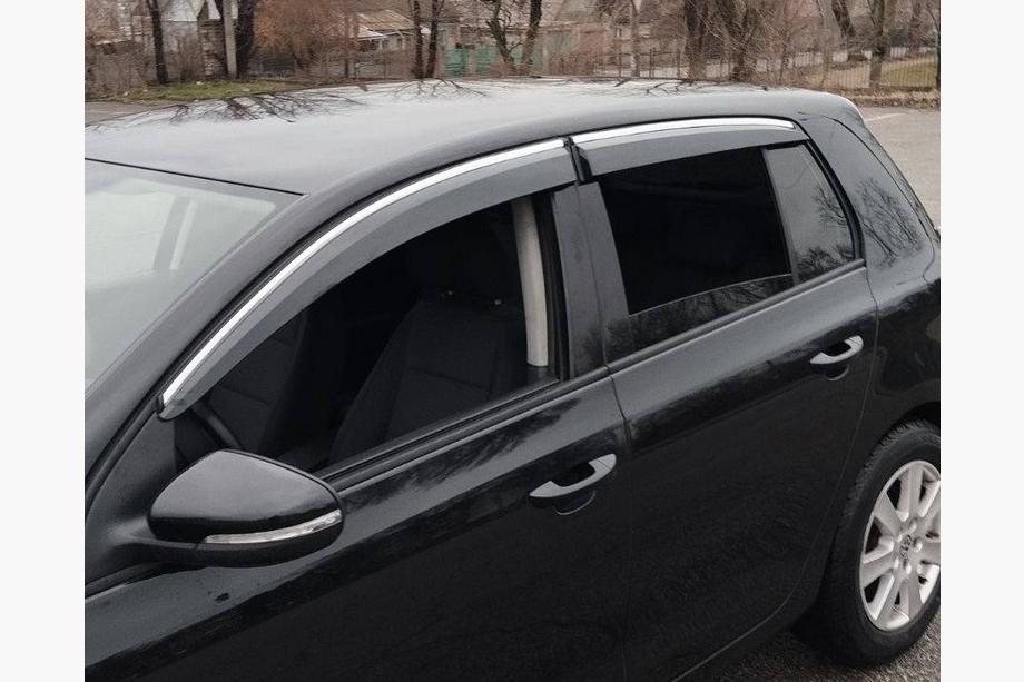 Volkswagen Golf 6 2008-2014 гг. Ветровики с хромированным молдингом HB (4 шт., Sunplex Chrome) Фото 1