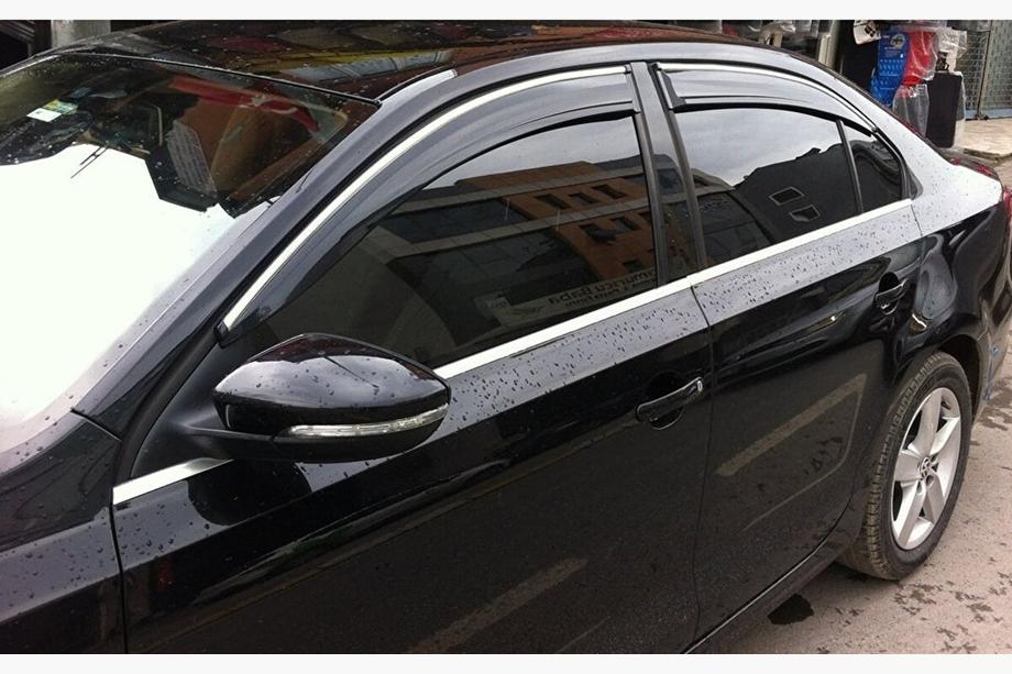 Volkswagen Jetta 2011-2018 гг. Ветровики с хромированным молдингом (4 шт., Sunplex Chrome) Фото 2