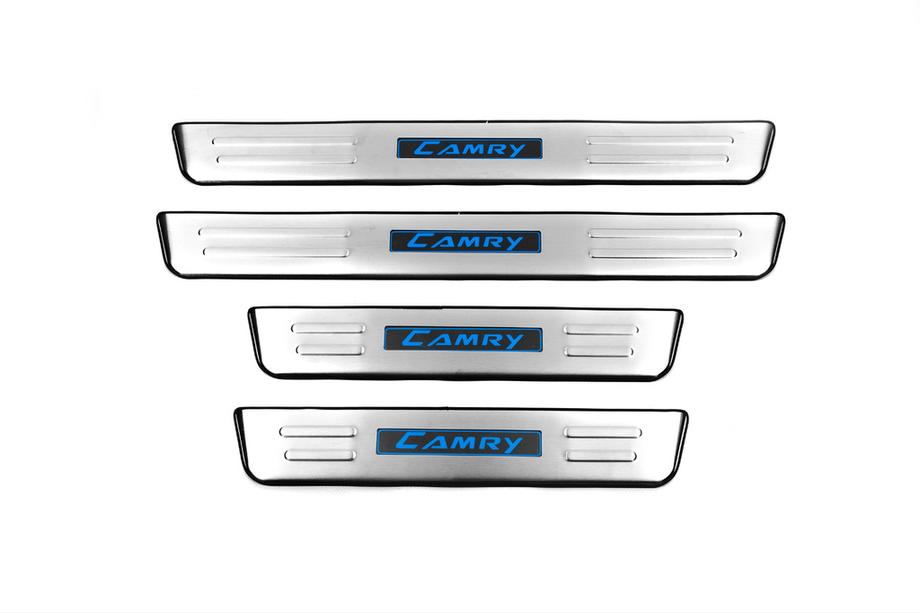 Toyota Camry 2011–2017 гг. Накладки на пороги (Libao Led, 4 шт., нержавейка) Image