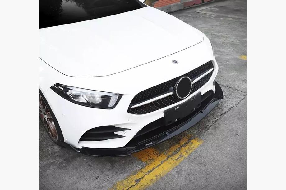 Mercedes A-class W177 2018- гг. Передний спойлер-накладка (для AMG-Line 2018-2021, Черный) Фото 2