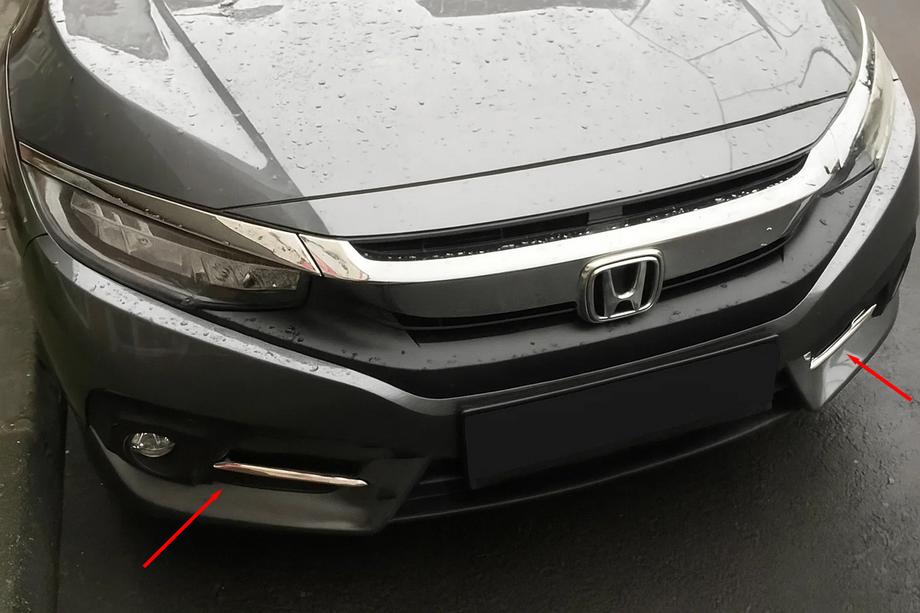 Honda Civic Sedan X 2016-2021 гг. Накладки на противотуманные фары Carmos (2 шт., нержавейка) Фото 1