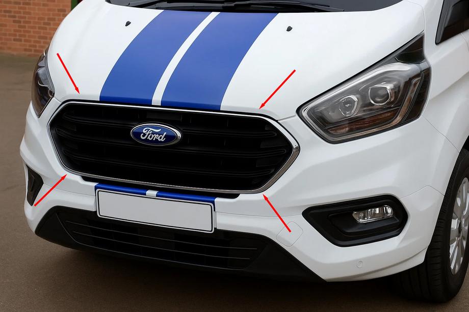 Ford Custom 2013-2022 гг. Накладки на решетку бампера 2018+ (4 шт., нержавейка) Image