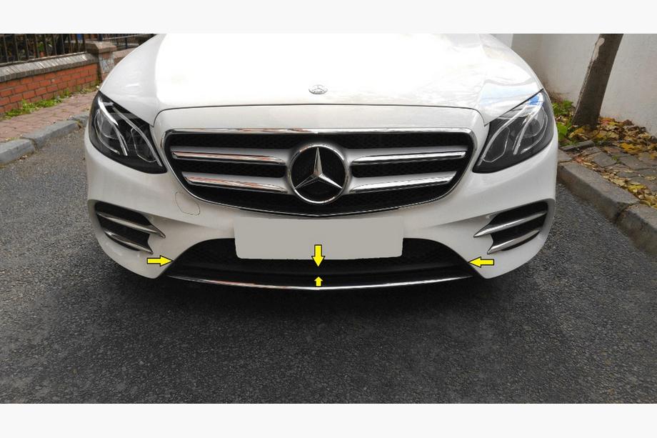 Mercedes E-class W213 2016-2023 гг. Хромированная накладка на передний бампер 2016-2020 (нержавейка) Фото 2