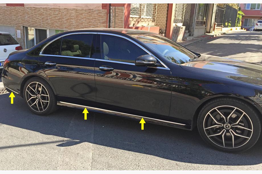 Mercedes E-сlass W213 2016-2023 гг. Хром накладки на дверные молдинги Тип-2 (6 шт, нержавейка) Image